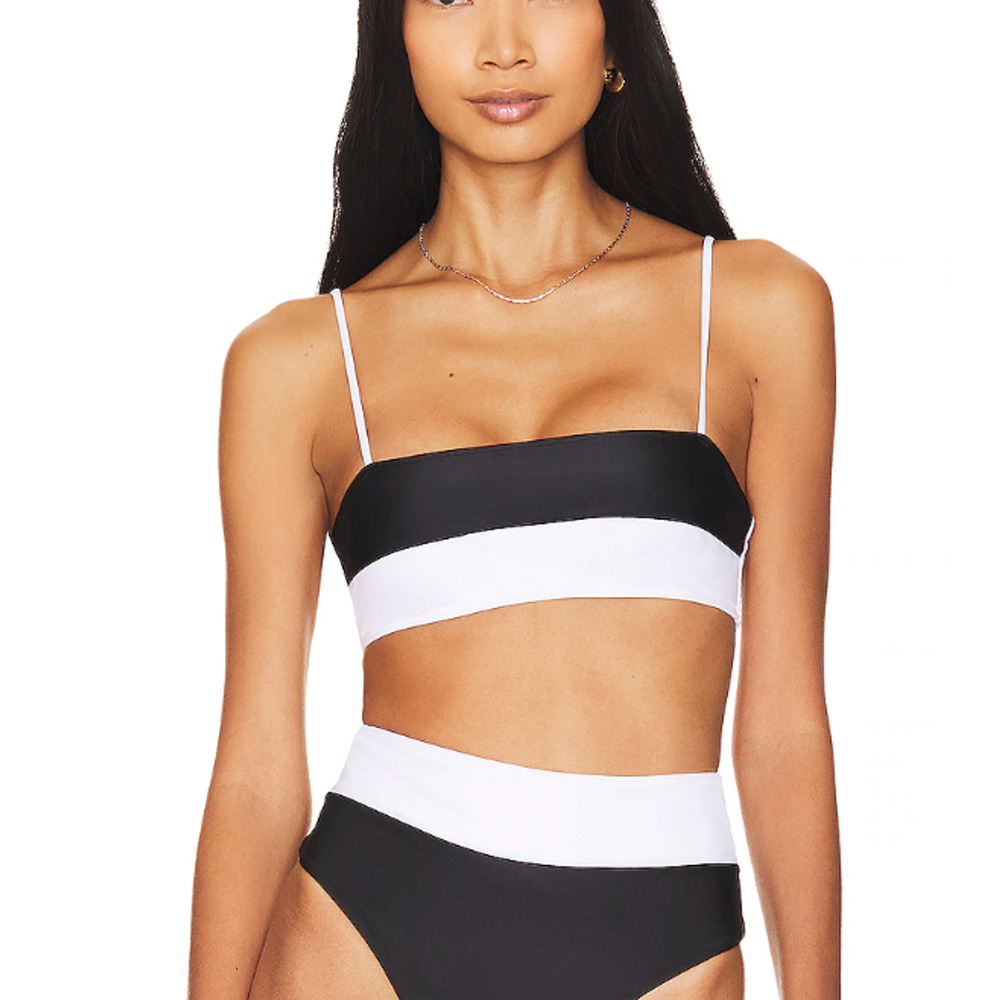 Lovers + Friends Black White Bikini Top XS Colorblock Cut Out Sporty $78 NEW